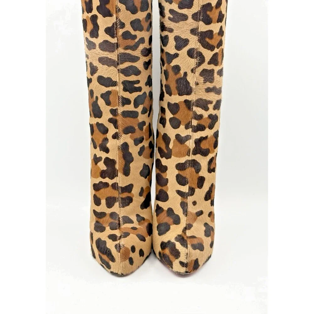 Christian Louboutin Cheetah Print Pony Hair Knee High Platform Boots Size EU 35